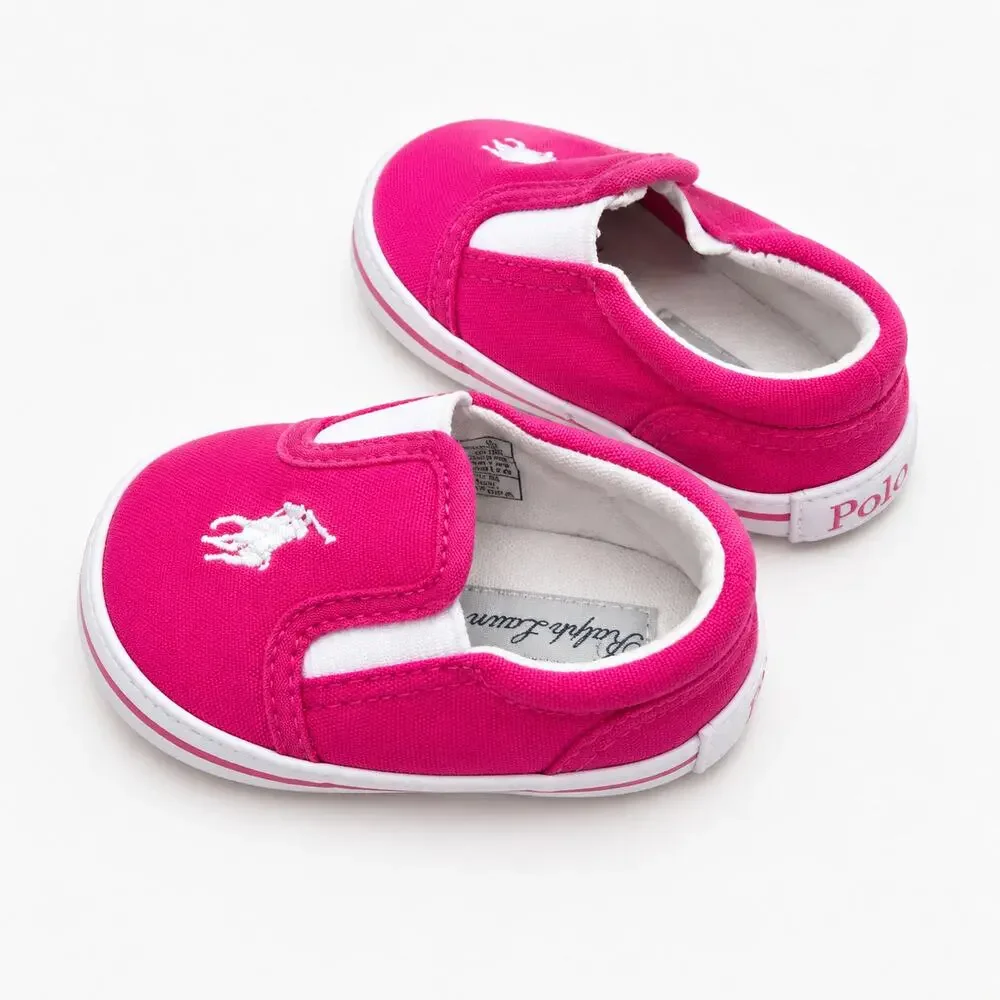 Ralph Lauren Baby Girls Pink Canvas Slip-On Shoes Sz US 1 New Without Tags NWOT